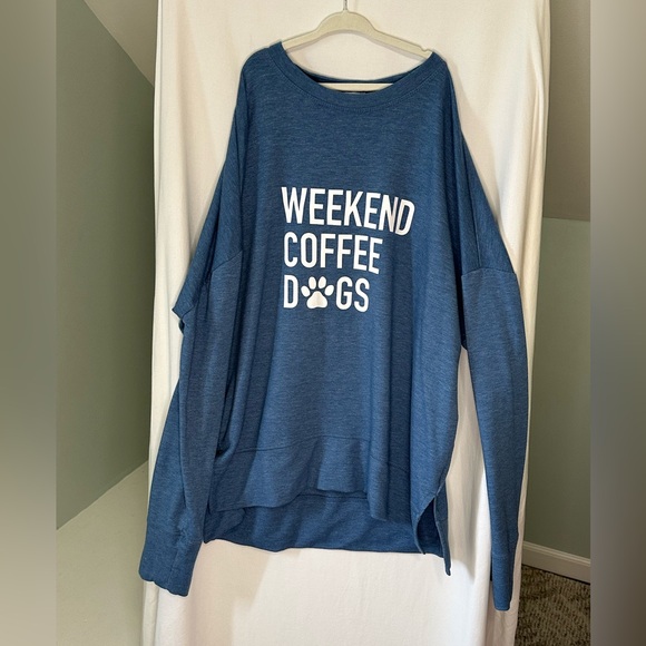 Mary Square Sweaters - Oversized Blue Weekend Coffee Dogs Sweater size Medium